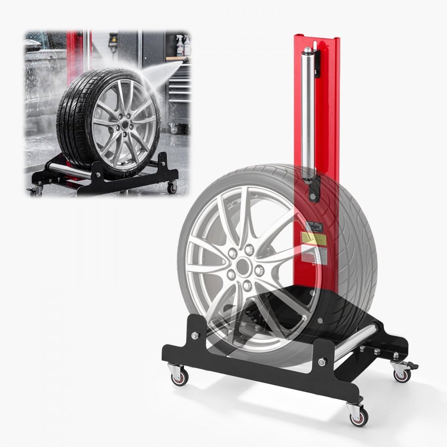 VEVOR Wheel Detailing Stand, 50kg Heavy Duty Steel Tire Cleaning Stand, Wheel Polishing Rack with 3-Way Rotating Rollers, Fits 597-1105mm Tires for Car Wheel Cleaning, Ceramic Coating, Tire Shine