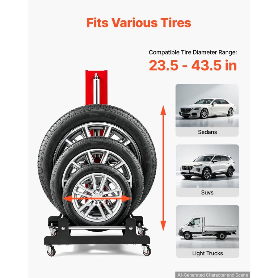 VEVOR Wheel Detailing Stand, 50kg Heavy Duty Steel Tire Cleaning Stand, Wheel Polishing Rack with 3-Way Rotating Rollers, Fits 597-1105mm Tires for Car Wheel Cleaning, Ceramic Coating, Tire Shine