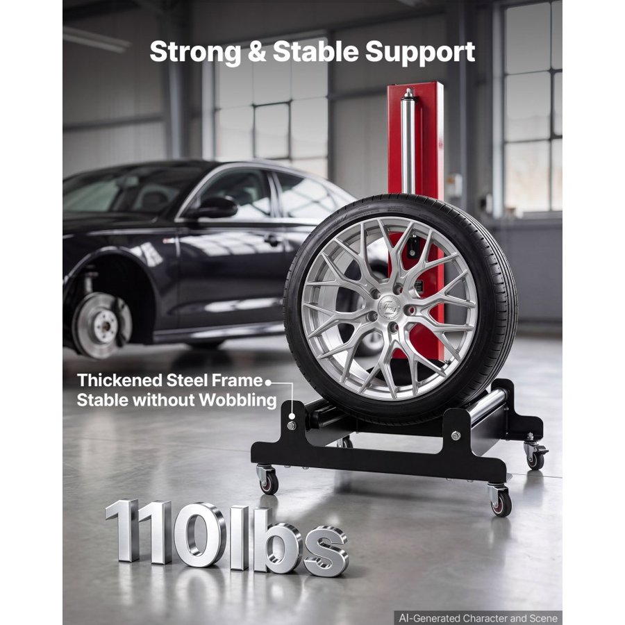 VEVOR Wheel Detailing Stand, 50kg Heavy Duty Steel Tire Cleaning Stand, Wheel Polishing Rack with 3-Way Rotating Rollers, Fits 597-1105mm Tires for Car Wheel Cleaning, Ceramic Coating, Tire Shine