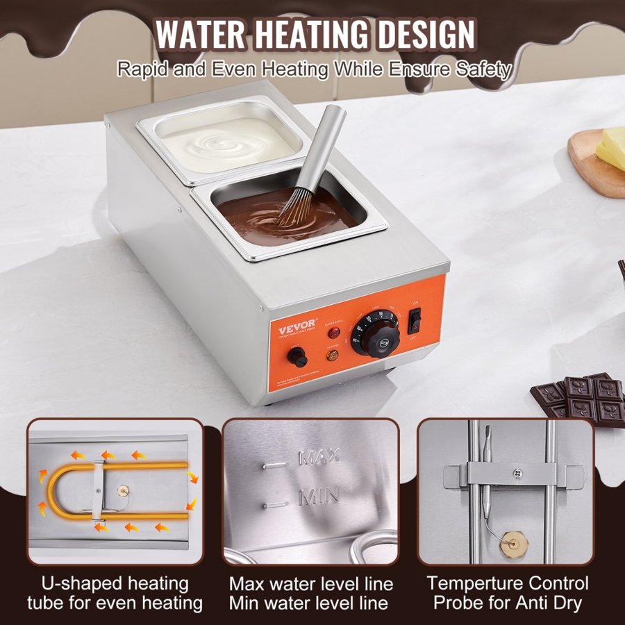 VEVOR Chocolate Tempering Machine Chocolate Melting Pot 4.1 kg 2 Tanks