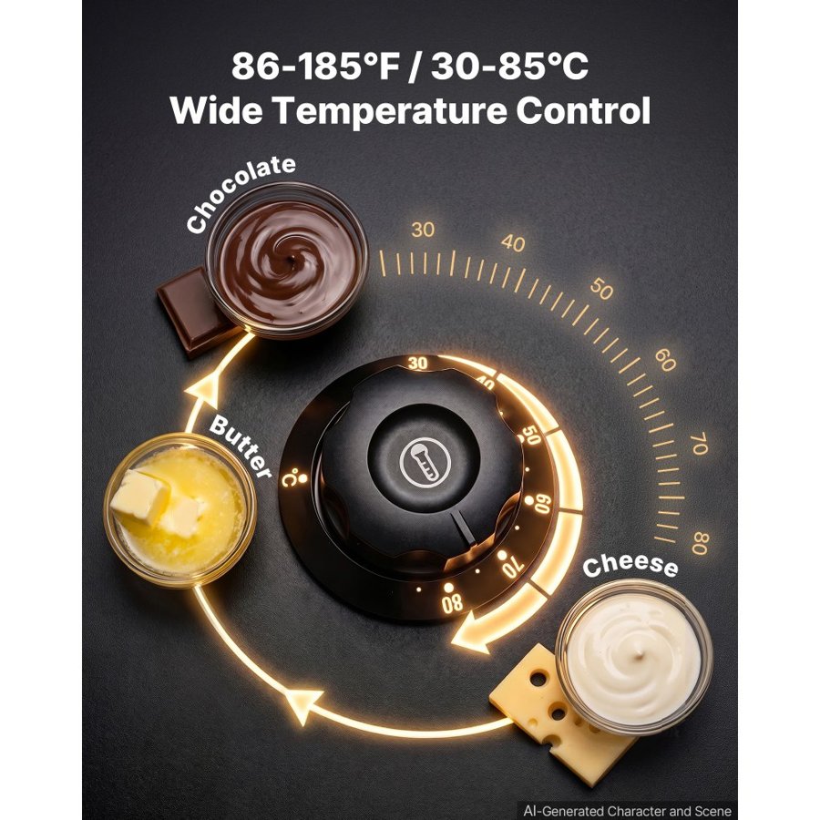 VEVOR Chocolate Melting Machine, 2 Tanks 4 kg Choc Commercial Melter, 800W High Power, Water Bath Heating System, Stainless Steel Body, 30℃ to 85℃ Temp Range, Chocolate Warmer for Cheese Milk