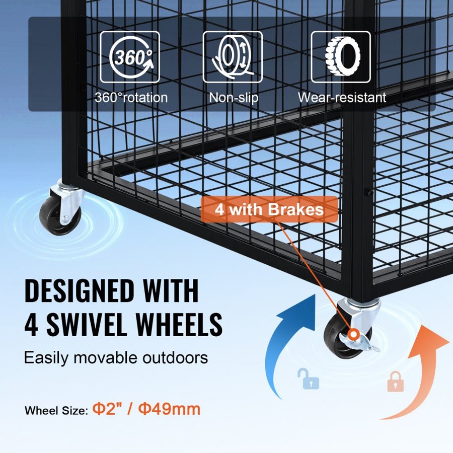 VEVOR Rolling Sports Ball Storage Cart, Basketball Cage with Double Lids, Sport Equipment Holder Organizer for Indoor Outdoor, Steel Storage Rack for Garages, Playgroup, Gym and Schools