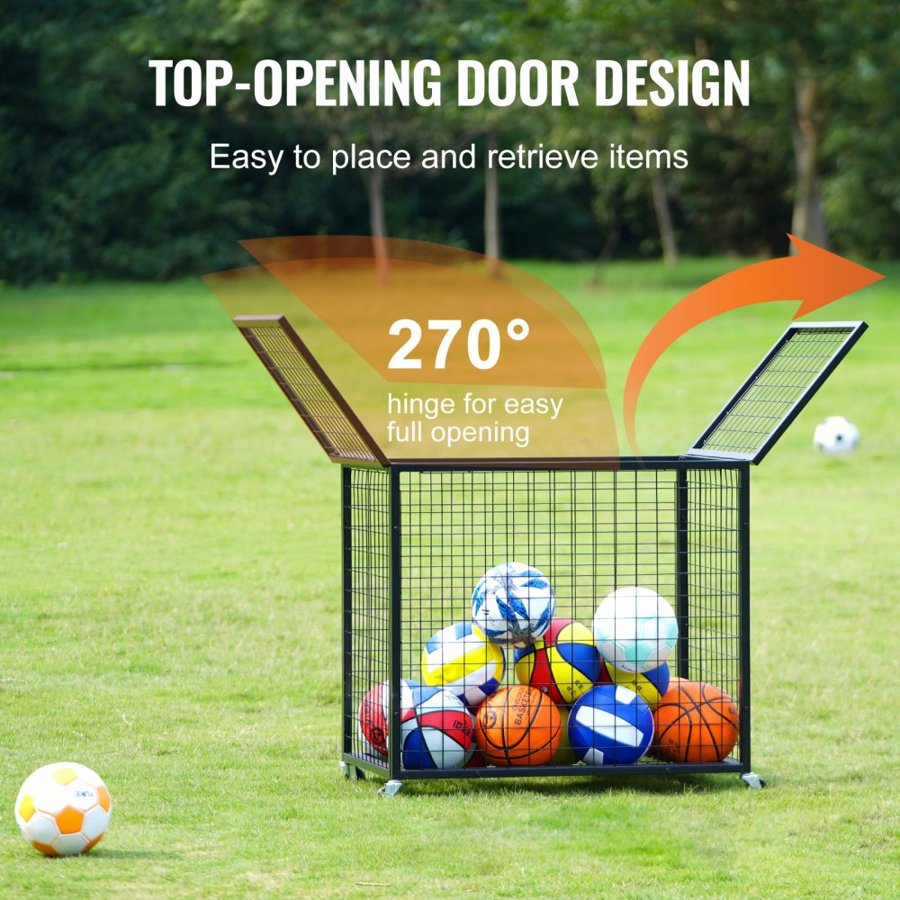 VEVOR Rolling Sports Ball Storage Cart, Basketball Cage with Double Lids, Sport Equipment Holder Organizer for Indoor Outdoor, Steel Storage Rack for Garages, Playgroup, Gym and Schools