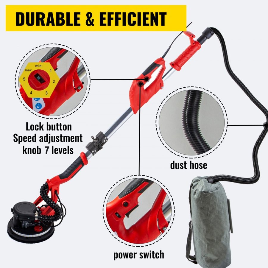 VEVOR Sheetrock Sander With Vacuum - 225mm, 800-1750 RPM