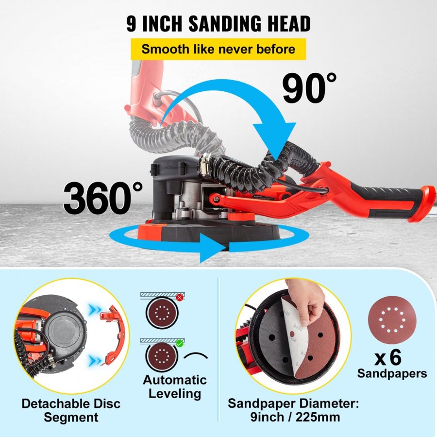 VEVOR Electric Drywall Vacuum Sander – 850W, 800-1750RPM