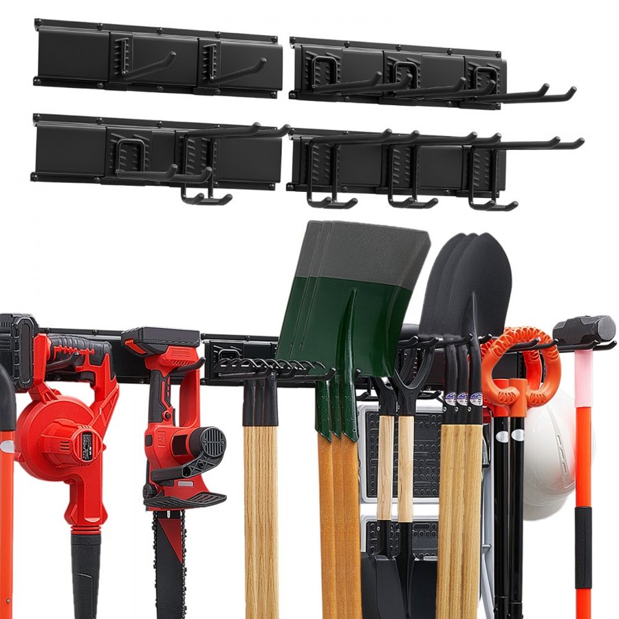 VEVOR Garage Tool Organizer 1676.4 mm 363 kg Wall Mount Garden Tool Rack, Heavy Duty Garage Hanging Storage Rack Organization with 4 Rails and 10 Adjustable Hooks, for Yard Tools, Shovel, Rake, Shed