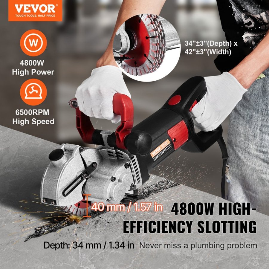 VEVOR Wall Chaser Machine – 2500W, 34mm Depth, 5 Blades
