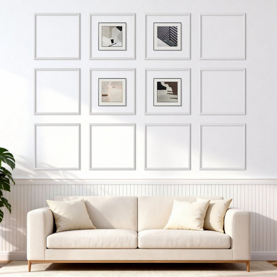 VEVOR Wall Molding 12 Pack, 51 x 51 cm Wainscoting Panels Kit, Lightweight Paintable Polystyrene, Easy to Install, Waterproof Accent Wall Trim for Interior Décor Living Room, Bedroom, Home, White