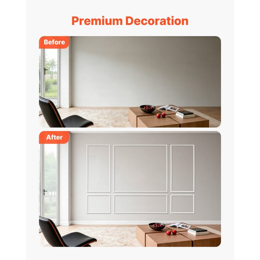 VEVOR Wall Molding 3 Pack, Wainscoting Panels Kit, Lightweight Paintable Polystyrene, Easy to Install Accent Wall Trim for Interior Décor Living Room, Bedroom, Home, White (79x160 + 79x61 cm)