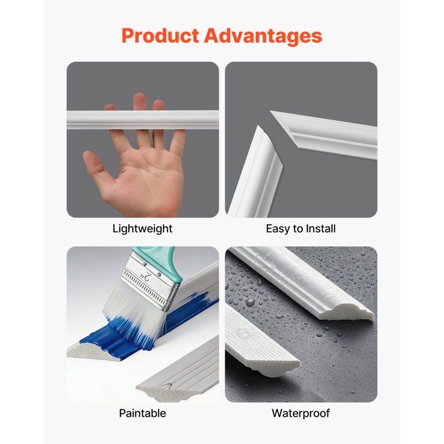 VEVOR Wall Molding 3 Pack, Wainscoting Panels Kit, Lightweight Paintable Polystyrene, Easy to Install Accent Wall Trim for Interior Décor Living Room, Bedroom, Home, White (79x160 + 79x61 cm)