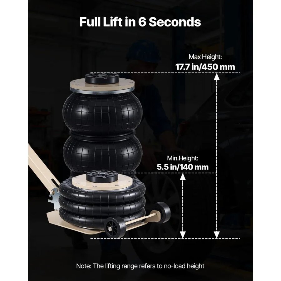 VEVOR 3 Ton Triple Bag Air Jack – 1.6s Fast Lift, 17.7" Max