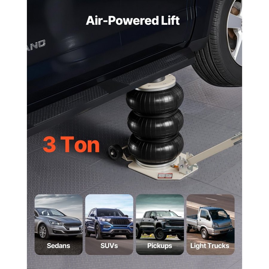 VEVOR 3 Ton Triple Bag Air Jack – 1.6s Fast Lift, 17.7" Max
