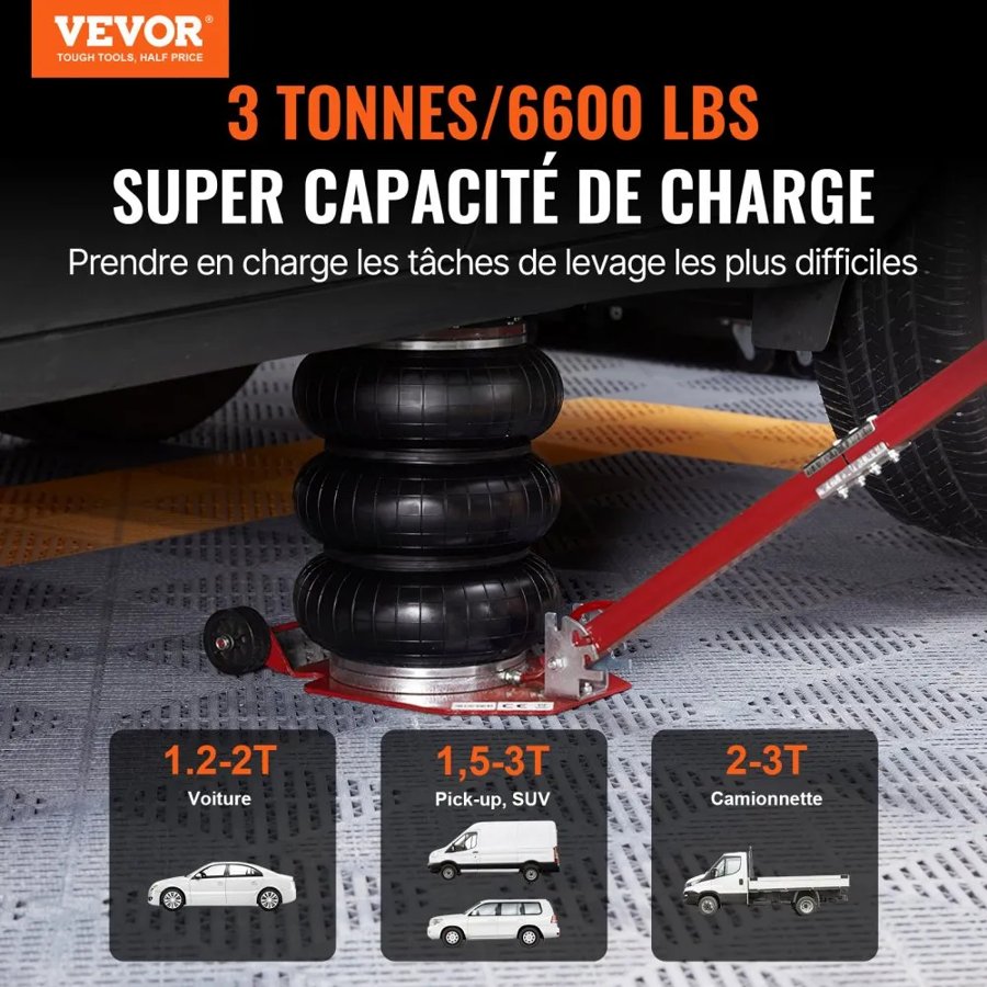 VEVOR Air Jack for Car 3 Ton Triple Bag with Steel Pipes