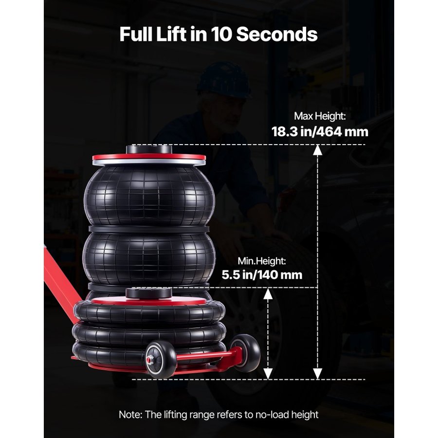 VEVOR 5 Ton Air Jack – Triple Bag, 18.3" Lift, Fast 4-10s