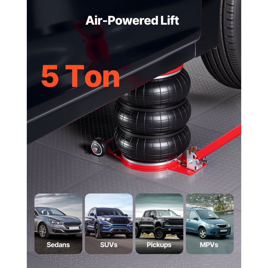 VEVOR 5 Ton Air Jack – Triple Bag, 18.3" Lift, Fast 4-10s