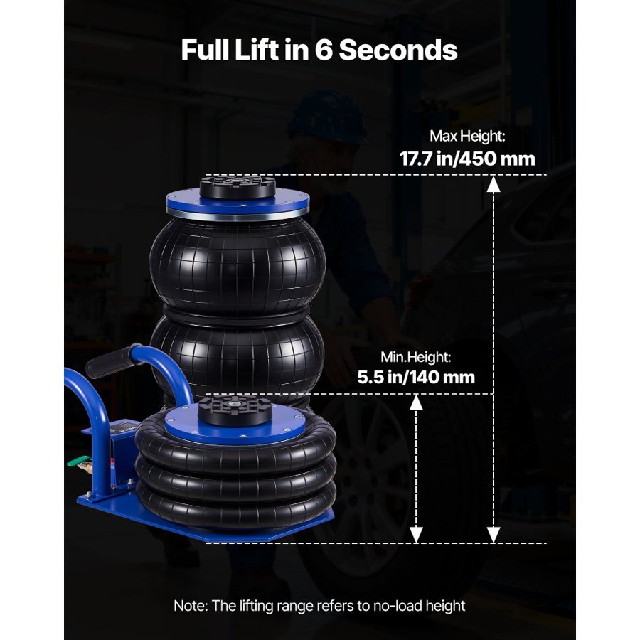 VEVOR 3 Ton Air Jack – Triple Bag, 17.7 inch Lift, Pneumatic