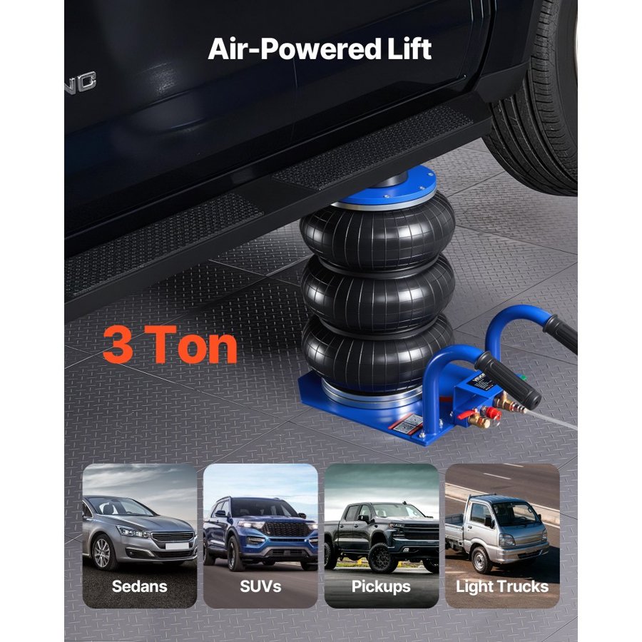 VEVOR 3 Ton Air Jack – Triple Bag, 17.7 inch Lift, Pneumatic