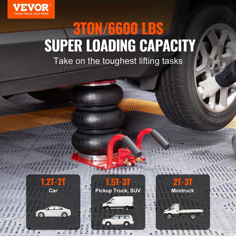 VEVOR Pneumatic Car Jack — 3 Ton Red with Side Handles