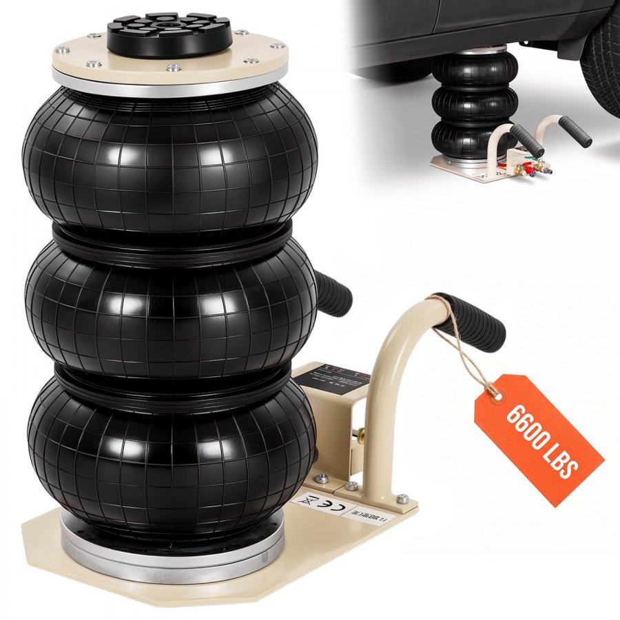 VEVOR Air Jack, 3 Ton/6600 lbs Triple Bag Air Jack, Airbag Jack with Six Steel Pipes, Lift up to 17.7 inch/450 mm, 3-5 s Fast Lifting Pneumatic Jack, with Side Handles for Car, Garage, Repair (White)