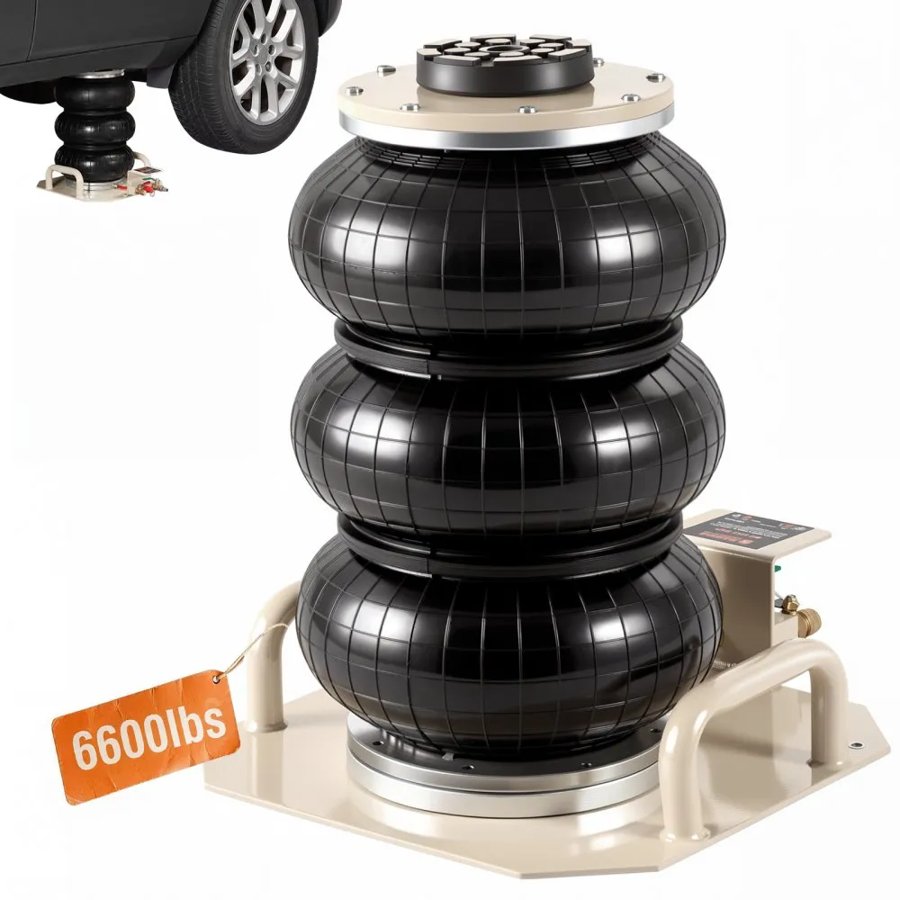 VEVOR Air Jack, 3 Ton/6600 lbs Triple Bag Air Jack, Air Bag Jack Lift Up to 450 mm, 3-5S Fast Lifting Pneumatic Jack, with Side Handles for Cars, Garages, Repair (White)