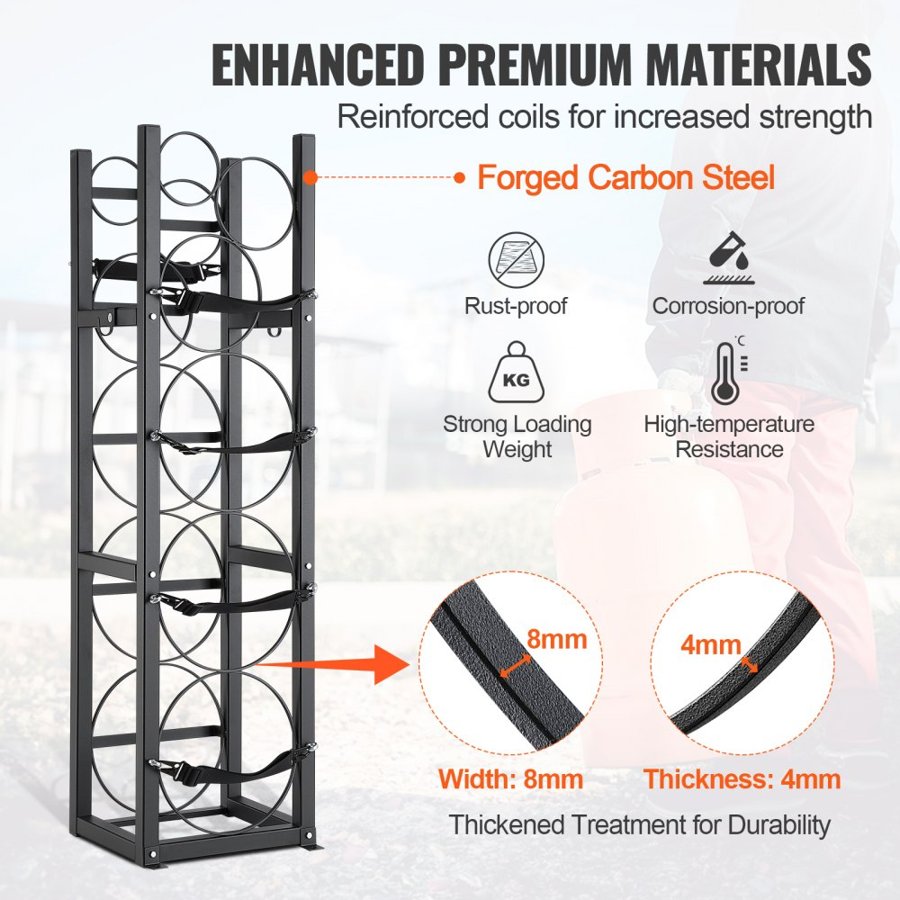 VEVOR Refrigerant Tank Rack, with 3 x 30lbs and Other 3 Small Bottle Tanks, Cylinder Tank Rack 12.79x12.99x47.12 in, Refrigerant Cylinder Rack and Holders for Freon, Gases, Oxygen, Nitrogen