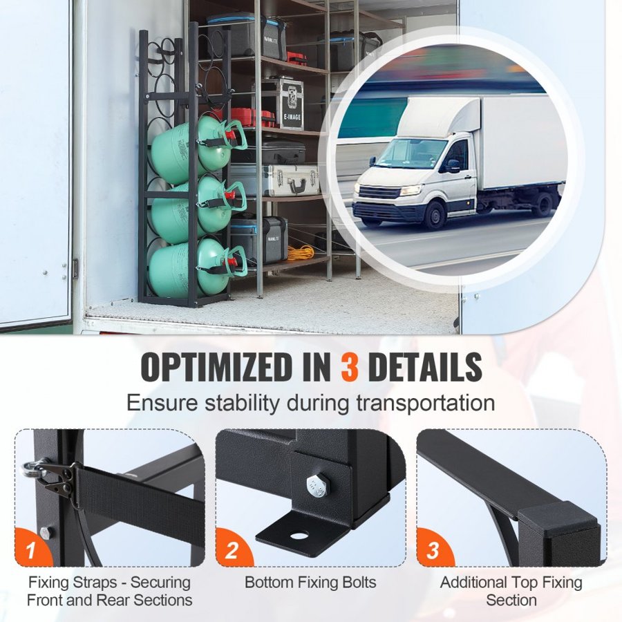 VEVOR Refrigerant Tank Rack, with 3 x 30lbs and Other 3 Small Bottle Tanks, Cylinder Tank Rack 12.79x12.99x47.12 in, Refrigerant Cylinder Rack and Holders for Freon, Gases, Oxygen, Nitrogen