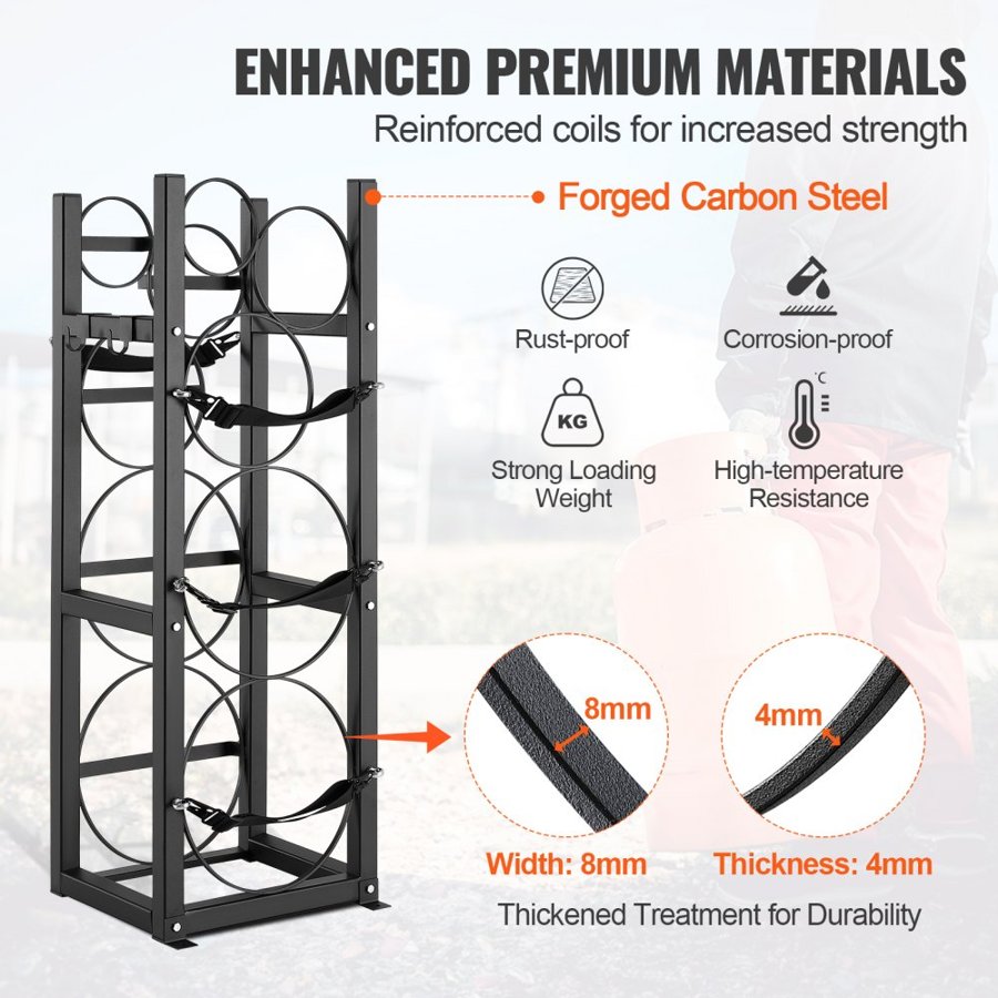 VEVOR Refrigerant Tank Rack, with 2 x 30lbs and Other 3 Small Bottle Tanks, Cylinder Tank Rack 12.79x12.99x47.12 in, Refrigerant Cylinder Rack and Holders for Freon, Gases, Oxygen, Nitrogen