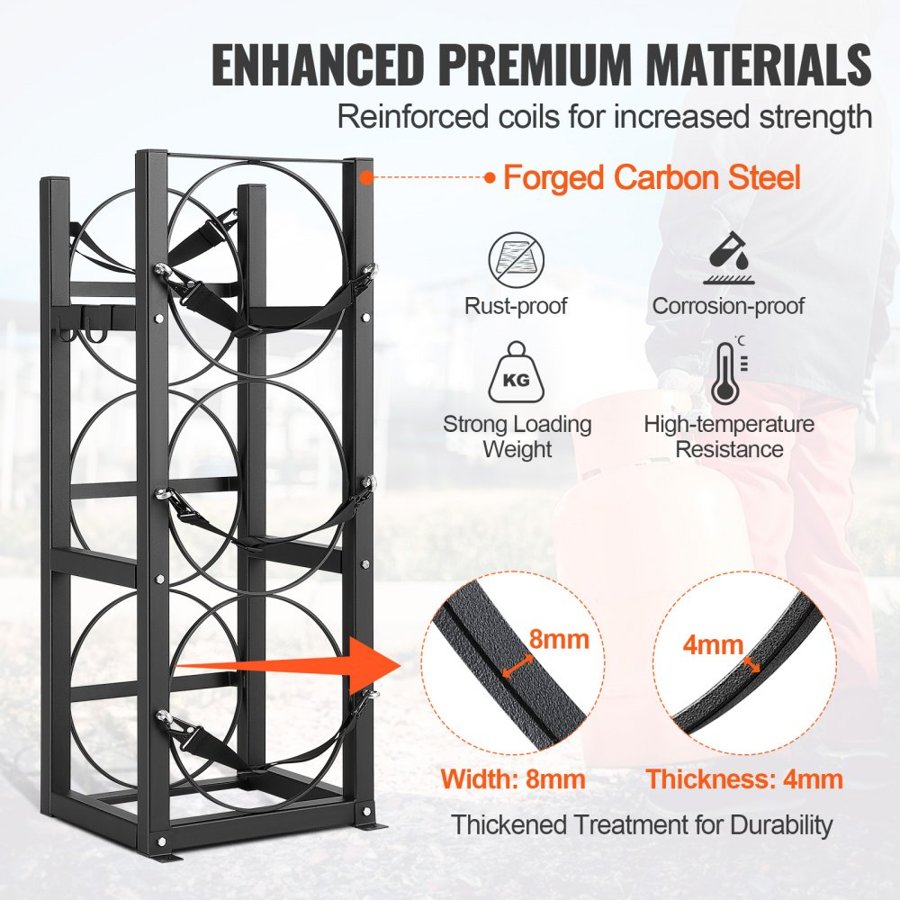 VEVOR Refrigerant Tank Rack, with 3 x 30lbs Bottle Tanks, Cylinder Tank Rack 12.79x12.99x33.07 in, Refrigerant Cylinder Rack Gas Cylinder Racks and Holders for Freon, Gases, Oxygen, Nitrogen