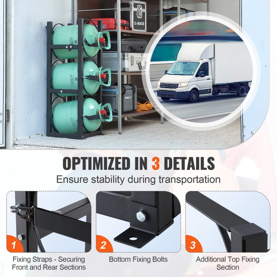 VEVOR Refrigerant Tank Rack, with 3 x 30lbs Bottle Tanks, Cylinder Tank Rack 12.79x12.99x33.07 in, Refrigerant Cylinder Rack Gas Cylinder Racks and Holders for Freon, Gases, Oxygen, Nitrogen