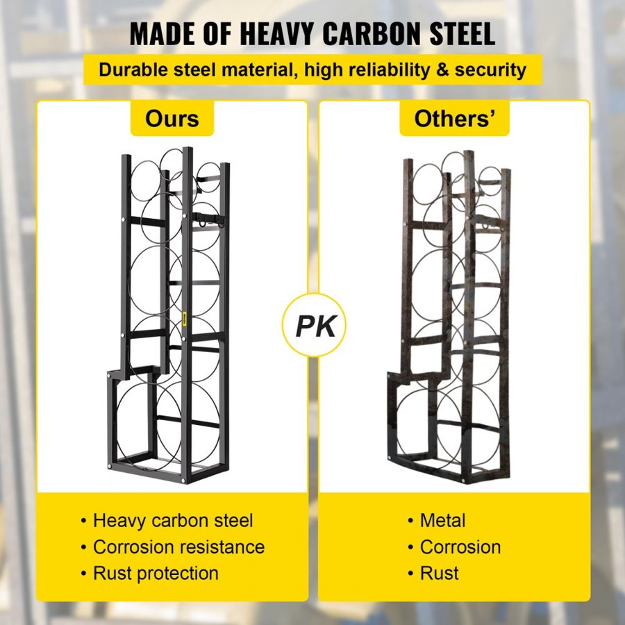 VEVOR Refrigerant Tank Rack with 1x50lb, 2x30lb and 3 Small Bottles Cylinder Tank Rack, 48.5x15x11 inch Refrigerant Cylinder Rack Gas Cylinder Racks and Holders for Gas Oxygen Nitrogen Storage