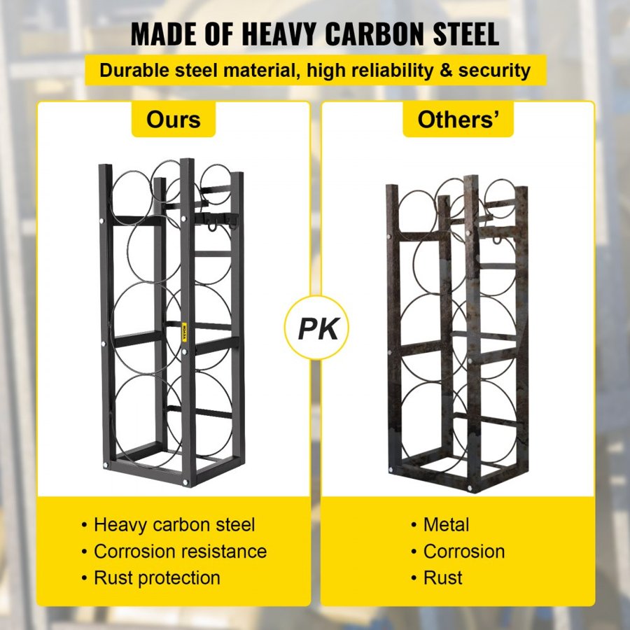 VEVOR Refrigerant Tank Rack with 2x30lb and Other 3 Saving Space Cylinder Tank Rack 35x13x14-inch Refrigerant Cylinder Rack Gas Cylinder Racks and Holders for Gas Oxygen Nitrogen Storage