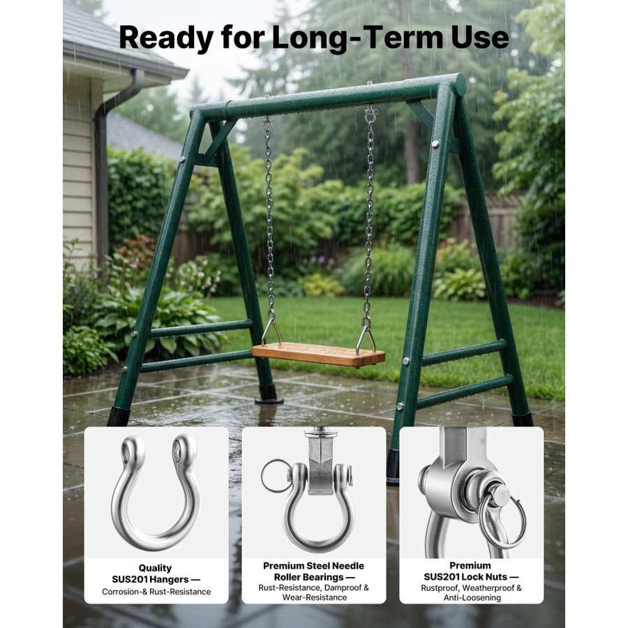 VEVOR Swing Hangers, 6 Pack Heavy Duty Swing Brackets, 386 kg Each Load Capacity, Smooth Bearing, Stainless Steel Hangers, Ideal for Hammocks Playground Porch Yoga Boxing Bag Indoor Outdoor, Silver
