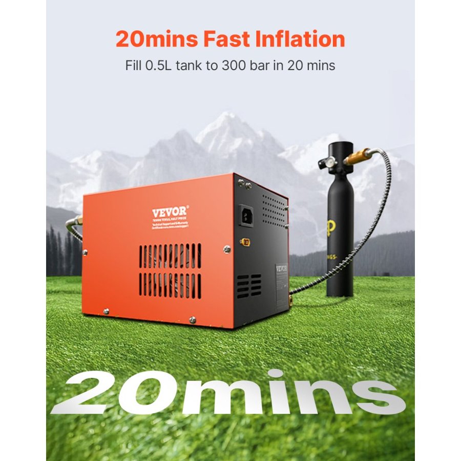 VEVOR PCP Air Rifle Compressor – 4500PSI, 250W, Dual Display