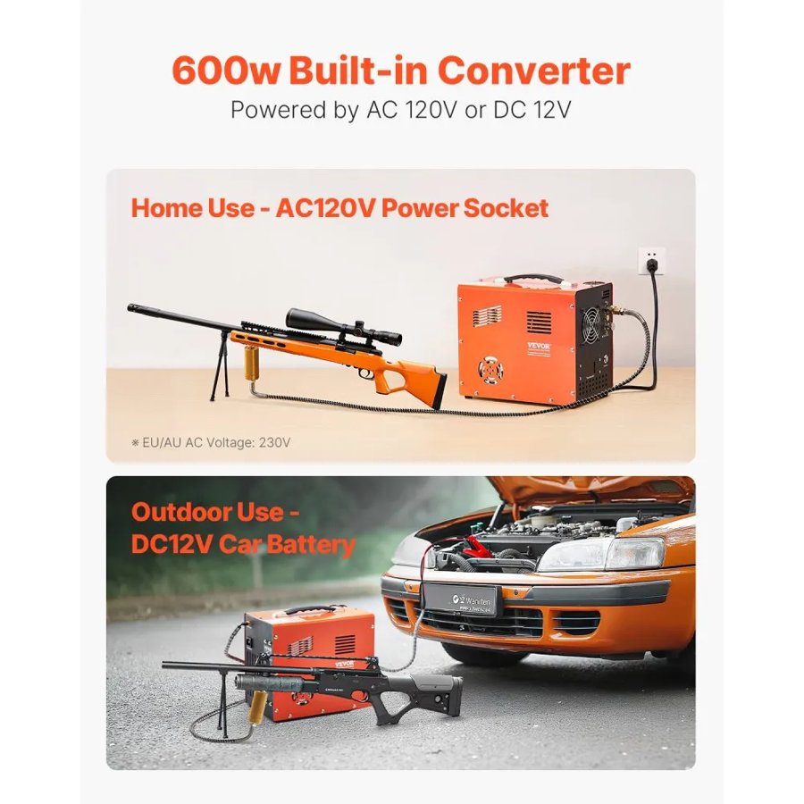 VEVOR Air Compressor for Paintball Tanks – DC 12V & AC 230V