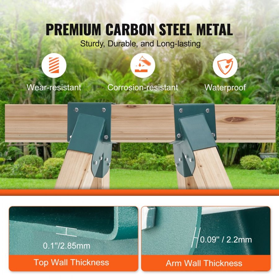 VEVOR A-Frame Middle Swing Set Brackets, Heavy Duty Carbon Steel Swing Set Hardware with Mounting Hardware, DIY Swing Set Bracket Swing Set Kit for 101.6x101.6mm Legs & 101.6x152.4mm Beam, Green 2Pcs