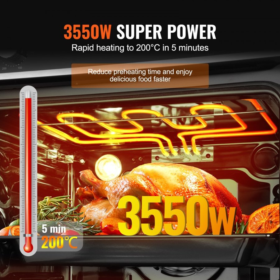 VEVOR Single Wall Oven, 24" Electric Built-in Wall Oven with 9 Cooking Functions, 2.68 Cu.Ft Electric Wall Ovens, Rapid heating to 200°C in 5min, 3550W Electric Oven with Baking Rack and Tray, Kitchen