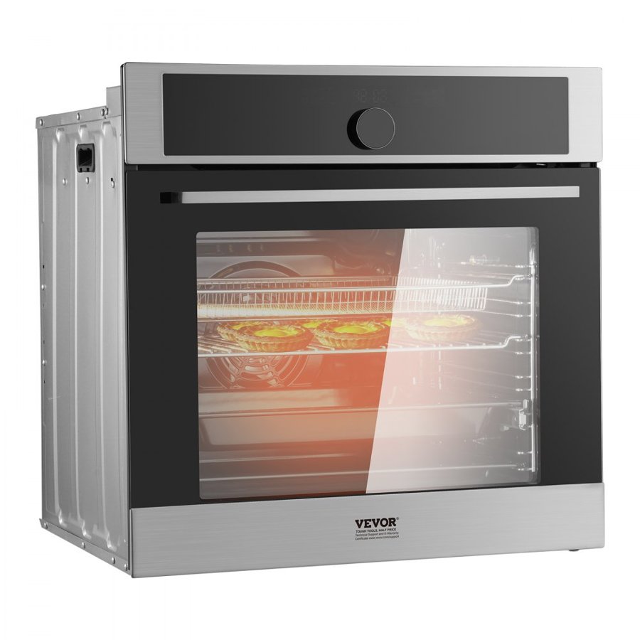 VEVOR Single Wall Oven, 24" Electric Built-in Wall Oven with 16 Cooking Functions, 2.68 Cu.Ft Electric Wall Ovens, Rapid heating to 200°C in 5min, 3550W Electric Oven w/ Baking Rack and Tray, Kitchen