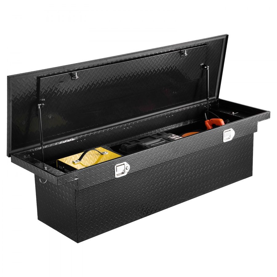 VEVOR Crossover Truck Tool Box, 72x20x14 In, Heavy Duty Aluminum Toolbox with Diamond Texture, Pick Up Truck Bed RV Trailer Toolbox, Waterproof Storage Organizer with Lock, Keys, Side Handles, Black