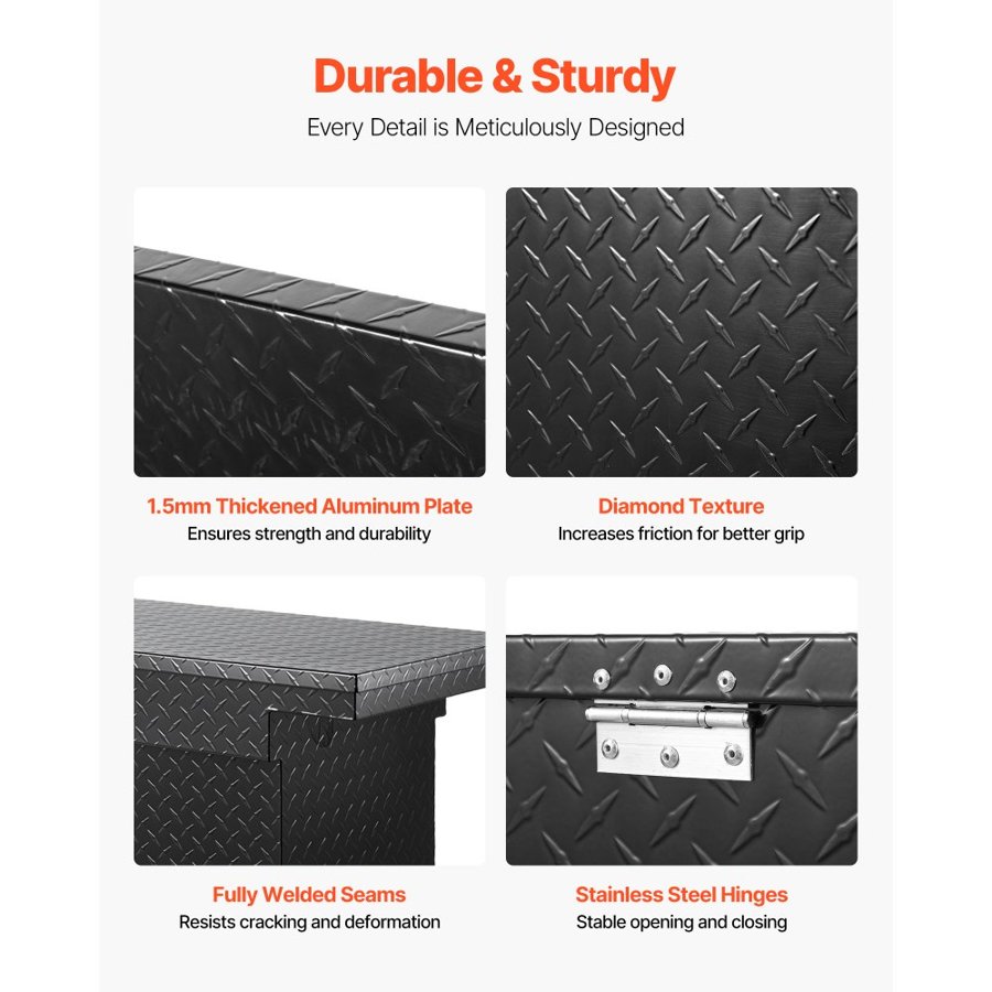 VEVOR Crossover Truck Tool Box, 72x20x14 In, Heavy Duty Aluminum Toolbox with Diamond Texture, Pick Up Truck Bed RV Trailer Toolbox, Waterproof Storage Organizer with Lock, Keys, Side Handles, Black