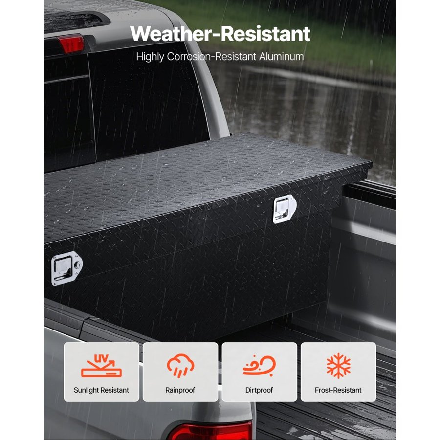 VEVOR Crossover Truck Tool Box, 72x20x14 In, Heavy Duty Aluminum Toolbox with Diamond Texture, Pick Up Truck Bed RV Trailer Toolbox, Waterproof Storage Organizer with Lock, Keys, Side Handles, Black
