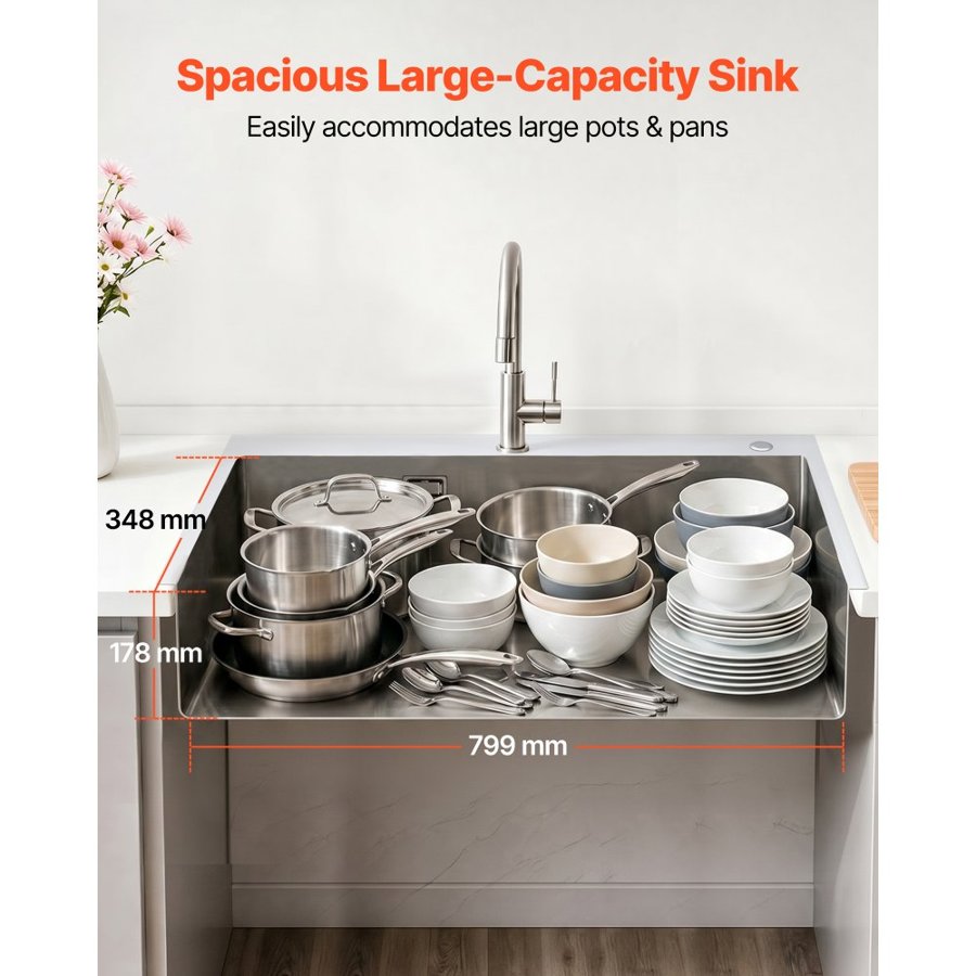 VEVOR Top Mount Single Bowl Kitchen Sink – SUS304, 18.3 lbs
