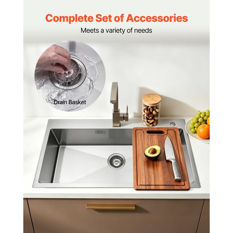 VEVOR Top Mount Single Bowl Kitchen Sink – SUS304, 18.3 lbs