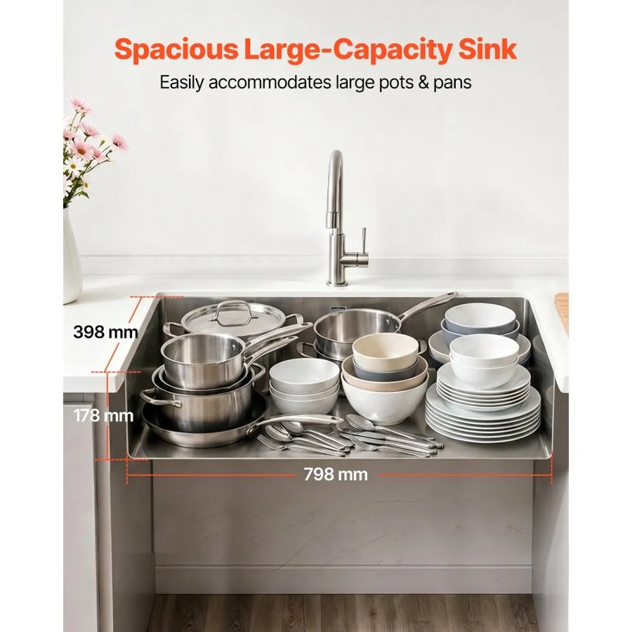VEVOR Undermount Single Bowl Kitchen Sink – SUS304, 85cm​