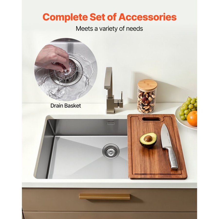 VEVOR Undermount Single Bowl Kitchen Sink – SUS304, 85cm​