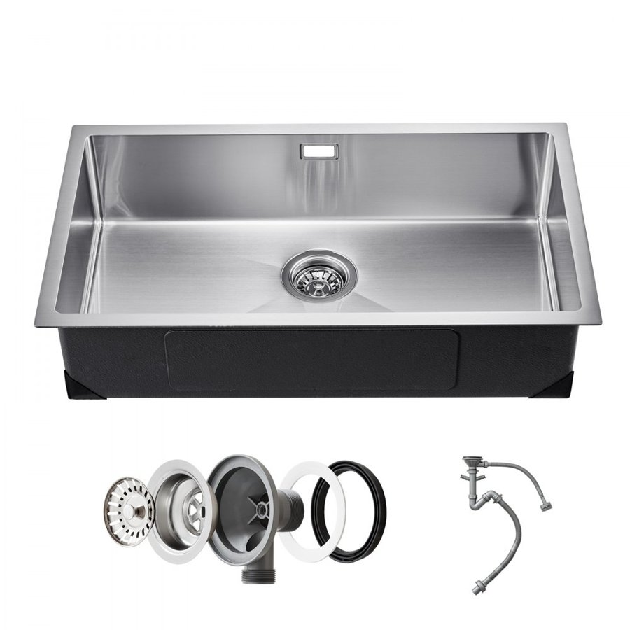 VEVOR 76cm Kitchen Sink Workstation, 304 Stainless Steel Undermount Sinks, Drop-In Single Bowl Farmhouse Basin with Accessories, Household Dishwasher Sinks for RV, Prep Kitchen, Laundry Room, Bar