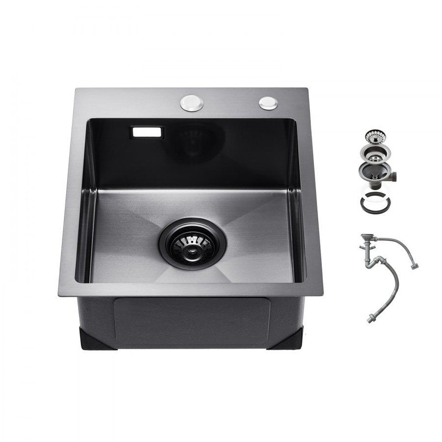 VEVOR 40cm Kitchen Sink Workstation, 304 Stainless Steel Top Mount Sinks, Drop-In Single Bowl Farmhouse Basin with Accessories, Household Dishwasher Sinks for RV, Prep Kitchen, and Bar (Black)