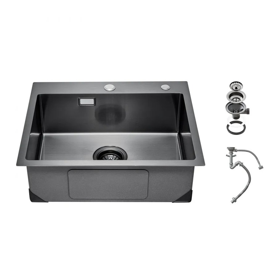 VEVOR 55cm Kitchen Sink Workstation, 304 Stainless Steel Top Mount Sinks, Drop-In Single Bowl Farmhouse Basin with Accessories, Household Dishwasher Sinks for RV, Prep Kitchen, and Bar (Black)