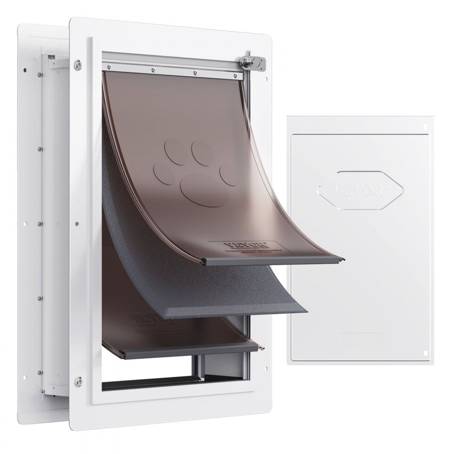 VEVOR Pet Door, 14.25" x 21.1" Metal Frame with Lock and 3-Flap System, Weatherproof Doggy Door, Easy to Install in Interior or Exterior Walls, Pet Door Suitable for Cat Doggie Kitties (White-Large)