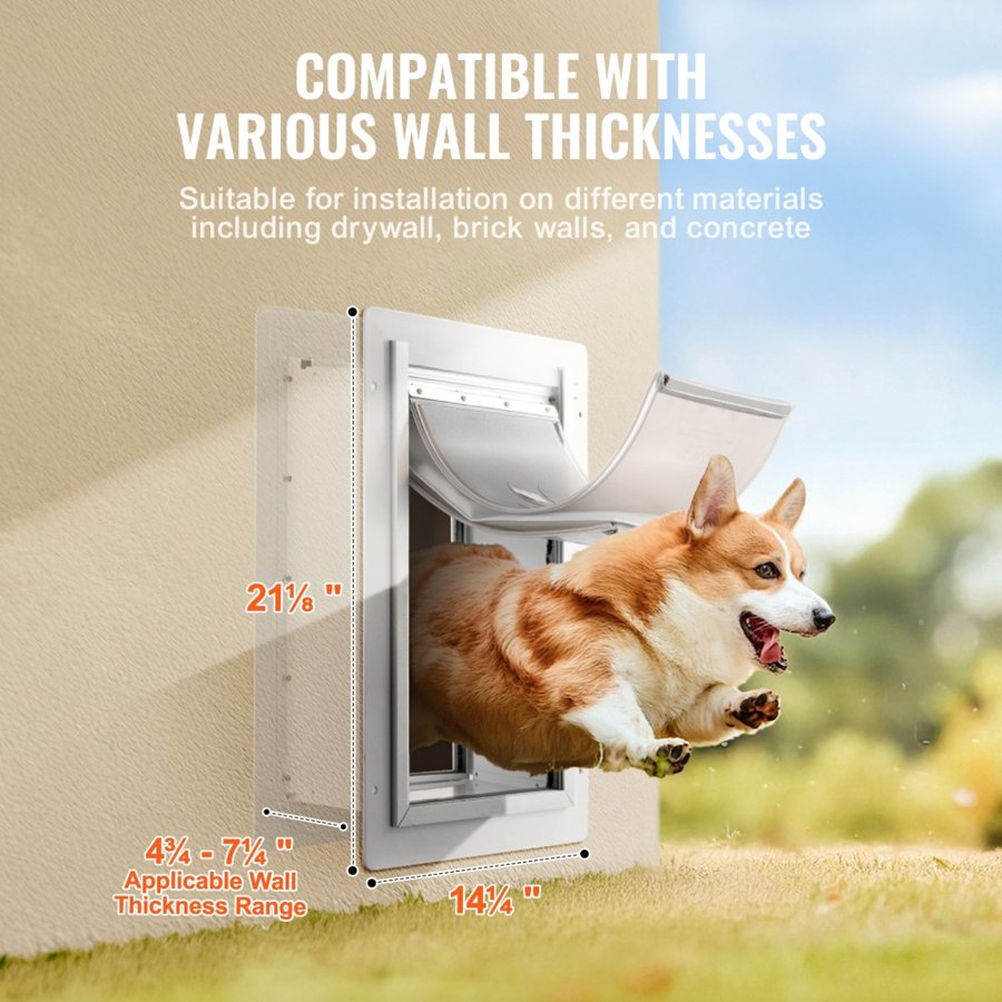 VEVOR Pet Door, 14.25" x 21.1" Metal Frame with Lock and 3-Flap System, Weatherproof Doggy Door, Easy to Install in Interior or Exterior Walls, Pet Door Suitable for Cat Doggie Kitties (White-Large)