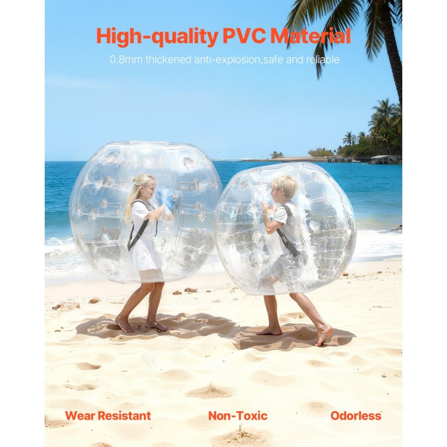 VEVOR Inflatable Bumper Balls 2-Pack, 4FT/1.2M Body Sumo Zorb Balls for Teen & Adult, 0.8mm Thick PVC Human Hamster Bubble Balls for Outdoor Team Gaming Play, Bumper Bopper Toys for Garden, Yard, Park